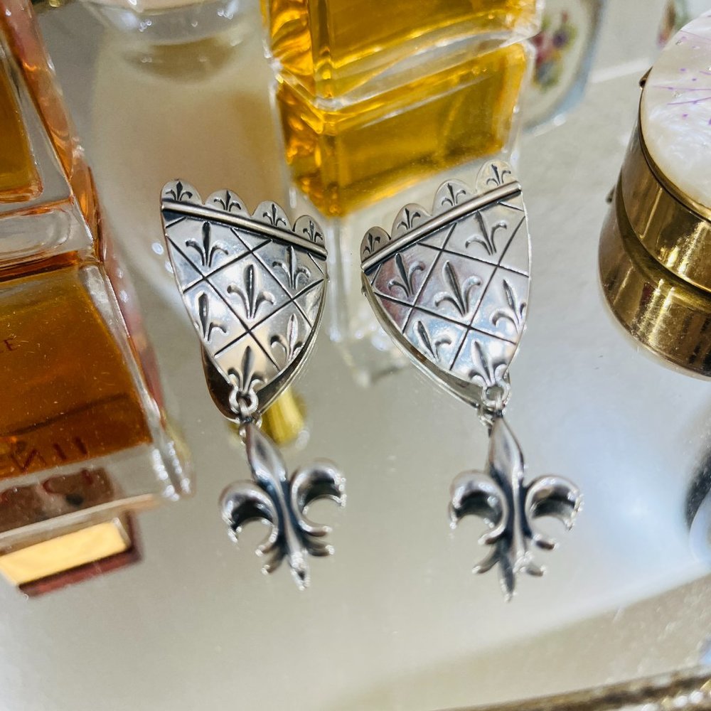 ❤️SOLD❤️VTG Sterling Fleur-de-lis earing's designed Jacqueline Barnett - Picture 4 of 6